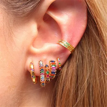 Серьги-кольца с золотым наполнением для женщин, серьги с разноцветным цирконом, Модные украшения для вечеринок Оптом eh480