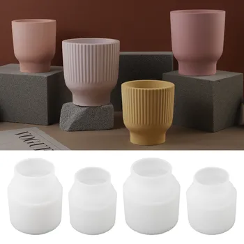 Силиконовая форма для бетонной чашки для свечей DIY В полоску, Гладкий Цементно-гипсовый Резервуар для хранения Свечей, Силиконовая форма