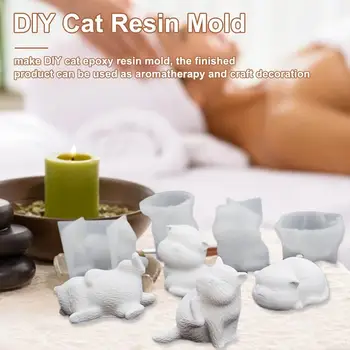 Силиконовая форма для кошек 3D Кукла-животное Кошка Украшение для рабочего стола Гипсовая форма для ароматерапии Стерео Декоративная форма для торта