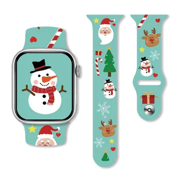 Силиконовый ремешок с принтом Christmas Series 1 для Apple Watch Band S7/6/5/4/3/2/1 8 Модный браслет Ultra 38/40/41 мм 42/44/45/49 мм
