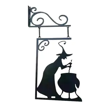 Силуэт Ведьминого котла на Хэллоуин, Висящий Знак Ведьминого котла, украшение двора, Железная Черная Ведьма, украшение стены, висящее