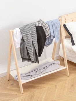 Складная ленивая вешалка для одежды в спальне, вешалка для одежды из массива дерева у кровати, напольная вешалка для ночной одежды