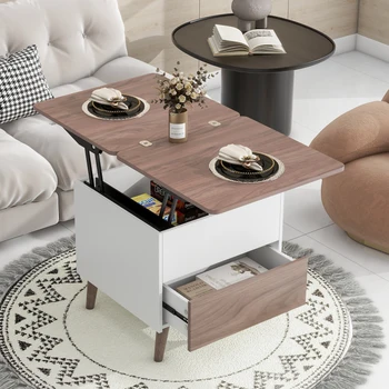 Современный многофункциональный журнальный столик из орехового дерева с выдвижной столешницей для хранения и подъема для мебели в гостиную