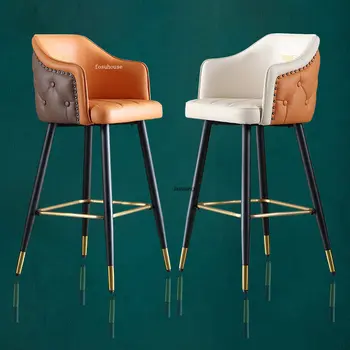 Современный простой барный стул с высокими ножками Мебель для дома Скандинавские дизайнерские барные стулья Кожаные барные стулья Вращающийся высокий табурет для кухни