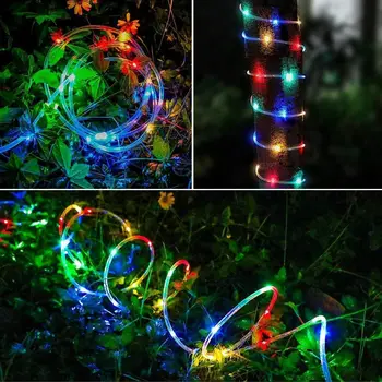 солнечная водонепроницаемая трубка светодиодная рождественская декоративная многоцветная веревочная гирлянда на открытом воздухе для сада, патио, вечеринки, свадебного декора