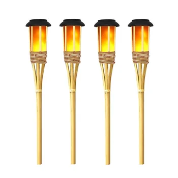 Солнечные фонари-факелы Уличные фонари для садовых дорожек Солнечная бамбуковая лампа-факел с танцующим мерцающим пламенем для декора газона и внутреннего дворика