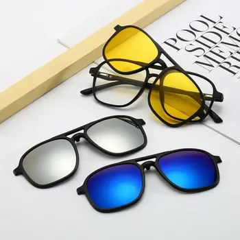 Солнцезащитные очки в оправе с клипсами, поляризованные оптико-магнитные солнцезащитные очки 6 в 1 с магнитным всасыванием, магнитные солнцезащитные очки в стиле ретро