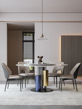 Сочетание итальянского минимализма, легкого роскошного обеденного стола и стула из каменной плиты, бытовой круглый обеденный стол с поворотным столом