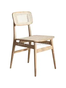 Стул из ротанга в скандинавском японском стиле, обеденный стул из массива дерева со спинкой, кресло для отдыха в кафе типа 