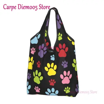 Сумки для покупок с красочным рисунком лап, милые сумки через плечо для покупок, портативные сумки с отпечатками собачьих лап, сумочка для домашних животных большой емкости