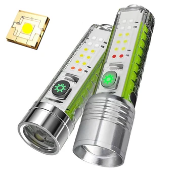 Супер яркий светодиодный фонарик, перезаряжаемый через USB фонарик с боковой подсветкой, с подсветкой на сильных магнитах, мини Многофункциональный фонарь