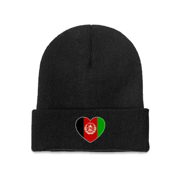 Топ с принтом в виде сердца с флагом Афганистана Для мужчин и женщин, вязаная шапка Унисекс, Зимняя осенняя шапочка-бини, теплый капот в подарок