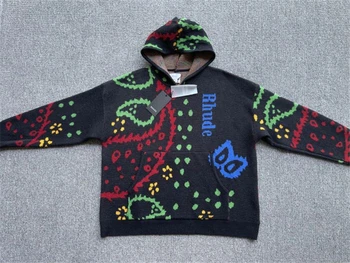 Топовая версия
 Жаккардовый свитер, пуловер Rhude Cashew, мужская и женская винтажная вязаная толстовка с капюшоном