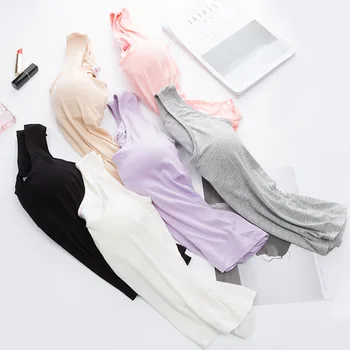 Удобные накладки на грудь, жилет, нижняя рубашка, Цельная пижама, модальные топы для сна, женские футболки для сна без рукавов