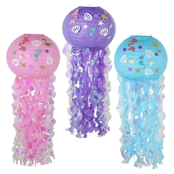 Украшение для тематической вечеринки в виде медузы, бумажный фонарь под водой, детский душ, вечеринка по случаю дня рождения, подвесной фонарь в виде русалки, подвески