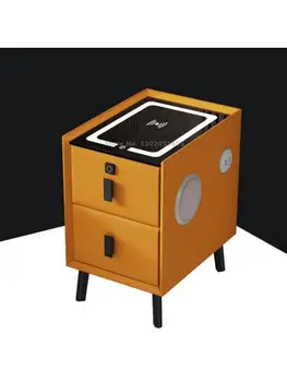Умный прикроватный столик из массива дерева, шкаф для хранения, ультраузкая простая легкая роскошная мини-беспроводная зарядка, замок для отпечатков пальцев