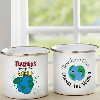 Учителя могут изменить мир, кружка с печатью на земле, Эмалированная Кофейная кружка, креативные чашки для воды, кружки для напитков, кружки для молока, подарки для учителя