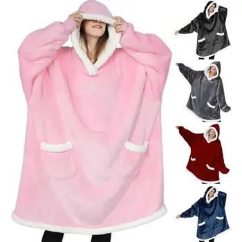 Фланелевая одежда для отдыха Миди, уютная зимняя одежда для отдыха, женская толстовка-одеяло большого размера из сверхмягкой фланели для холода