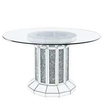 [Флэш-распродажа] 52-дюймовый винтажный круглый стеклянный обеденный стол Noralie с зеркалом и искусственными бриллиантами снаружи [US-W]