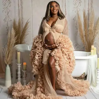 Халаты для фотосессии беременных женщин в Африканском стиле с шампанским, Тюлевые оборки, Халат для беременных, Женское платье, платья для Душа ребенка, Фотография