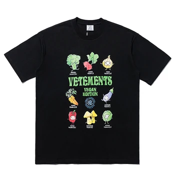 Хлопковая футболка VETEMENTS Arrival, футболки с круглым вырезом с растительным логотипом и буквенным принтом, Черные, большие размеры, высокое качество, мужские и женские, короткий рукав