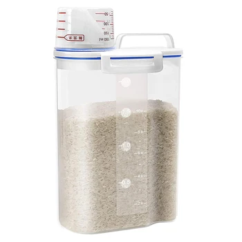 Хранение в контейнере для рисовых хлопьев - Герметичный контейнер для хранения сухих пищевых продуктов, пластиковый дозатор для риса с мерным стаканчиком