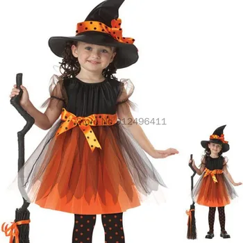 Хэллоуин, детские платья Ведьм для девочек, детский костюм Ведьмы-вампира, косплей для девочек, Карнавальная вечеринка, Нарядная одежда принцессы