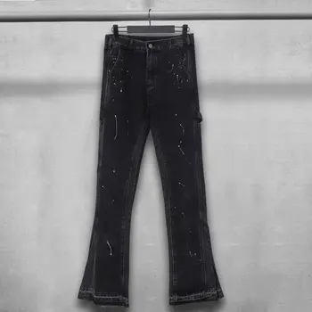 Черные лоскутные Джинсы в стиле панк-хип-хоп, брюки Уличная одежда, мужские и женские джинсы, Джинсы для Хай-стрит, Разрушенные Рваные Джинсы, Мешковатые джинсы для мужчин