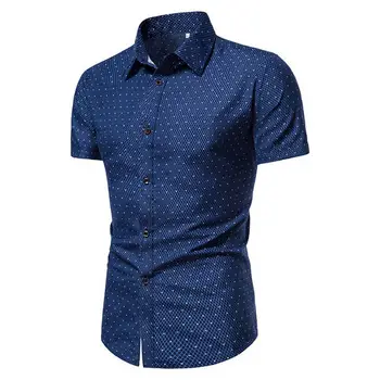 Шикарный мужской топ с отворотом, универсальная приталенная повседневная летняя рубашка, мужские пуговицы на рубашках