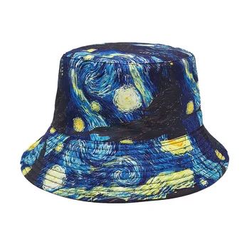 Шляпы-ведра 2023 Женская Мода Ведро Красочная Масляная Живопись Печать Солнцезащитная Шляпа Аксессуары для Рыбалки Шляпы