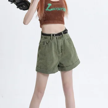 Шорты Женские с высокой талией Повседневные Простые Универсальные Модные Свободные Дизайнерские летние однотонные повседневные джинсовые шорты в корейском стиле в стиле ретро