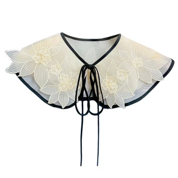 Элегантное вышитое кружевное платье-рубашка с накладным воротником и цветочным рисунком для девочек, Декоративный воротник 28TF