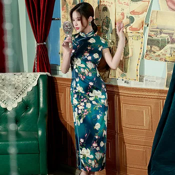 Элегантный летний двухслойный длинный Чонсам с восемью пуговицами, повседневное вечернее платье в китайском стиле Ципао для женщин, вечеринка