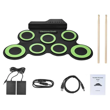 Электронный Складной барабан, силиконовый ручной рулон, USB Портативный набор для репетиционных барабанов с педалью сустейна для барабанных палочек