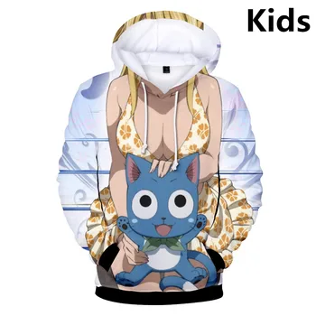 Японское аниме Kawaii Толстовки для девочек Манга Fairy Tail Графические толстовки Модные Пуловеры для мальчиков и девочек Забавная Мультяшная детская одежда