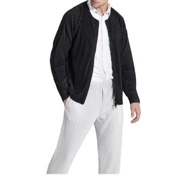 Плиссированная мужская куртка Miyake, новинка лета 2023, Однотонные Модные Удобные Свободные повседневные топы больших размеров, мужское пальто, одежда